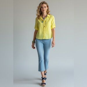 H&M Yellow Button Front Blouse 100% Cotton